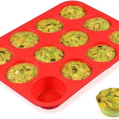 CAKETIME 12 Cups Silicone Muffin Pan - Nonstick BPA Free Cupcake Pan 1 Pack Regular Size Silicone Mold