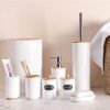 Bathroom Accessories, 8pcs Bamboo Bathroom Accessories Set with Trash Can, Toothbrush Holder, Soap Dispenser, Soap Dish, Plastic Qtip Holder White Complete Bathroom Set