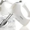 Portable 5 Speed Mixing Electric Hand Mixer with Stainless Steel Whisk Beater Attachments & Snap Storage Case, White HM151W