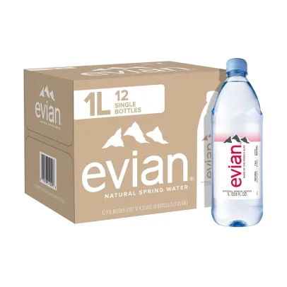 evian Natural Spring Water, Naturally Filtered Spring Water in Large Bottles, 33.81 Fl Oz (Pack of 12)