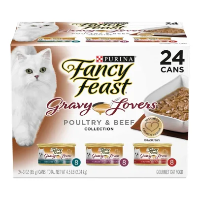 Purina Fancy Feast Gravy Wet Cat Food Variety Pack, Gravy Lovers Poultry & Beef Feast Collection(24) 3 oz. Cans