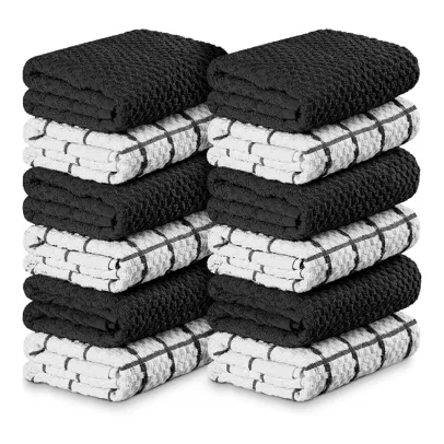 Utopia Towels Kitchen Towels [12 Pack], 15 x 25 Inches, 100% Ring Spun Cotton Super Soft and Absorbent Linen Dish Towels, Tea Towels and Bar Towels Set (Black)
