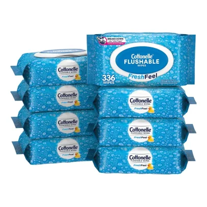 Cottonelle FreshFeel Flushable Wet Wipes, Adult Wet Wipes, 8 Flip-Top Packs, 336 Total Wipes