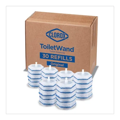 Clorox Toilet Wand Disinfecting Refills, Toilet and Bathroom Cleaning, Toilet Brush Heads, Disposable Wand Heads, Blue Original, 30 Count