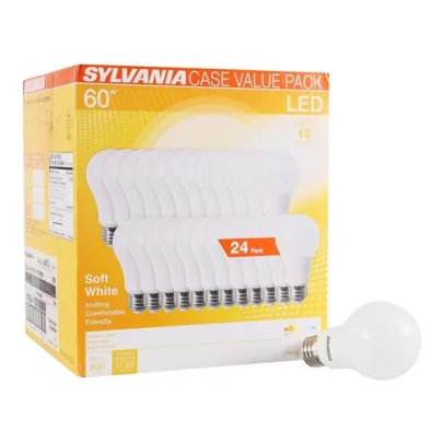 SYLVANIA LED A19 Light Bulb, 60W Equivalent, Efficient 8.5W, 10 Year, 2700K, 800 Lumens, Frosted, Soft White24 Pack (74765), Packaging may vary.