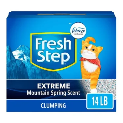 Fresh Step Clumping Cat Litter, Extreme Odor Control, Mountain Spring Scent With Febreze, 14 lbs