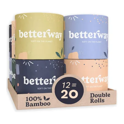 Betterway Bamboo Toilet Paper 3 PLYEco Friendly, Sustainable Toilet Tissue12 Double Rolls & 360 Sheets Per RollSeptic SafeOrganic, Plastic Free, Compostable & BiodegradableFSC C