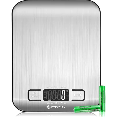 Etekcity Food Kitchen Scale, Digital Grams and Ounces for Weight Loss, Baking, Cooking, Keto and Meal Prep, LCD Display, Medium, 304 Stainless Steel