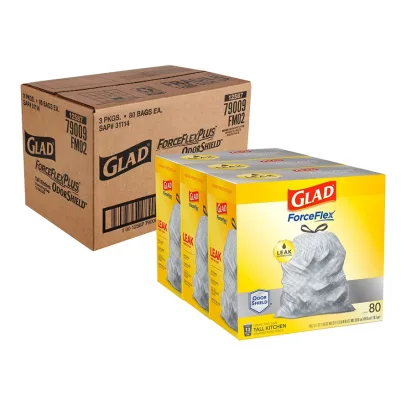 Glad ForceFlex Tall Kitchen Drawstring Trash Bags, 13 Gal, OdorShield, 80 Ct