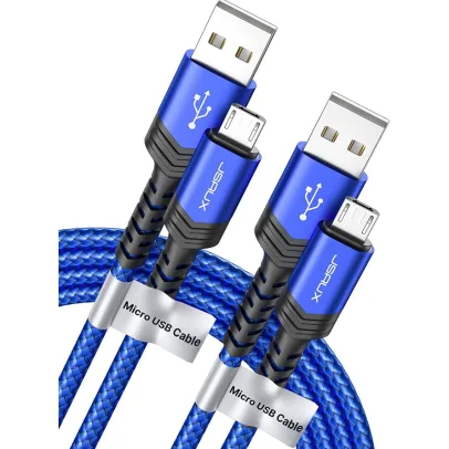 JSAUX Micro USB Cable Android Charger, (2-Pack 6.6FT) Micro USB Android Charger Cable Nylon Braided Cord Compatible with Galaxy S7 S6 J7 Edge Note 5, Kindle. MP3 and More-Blue